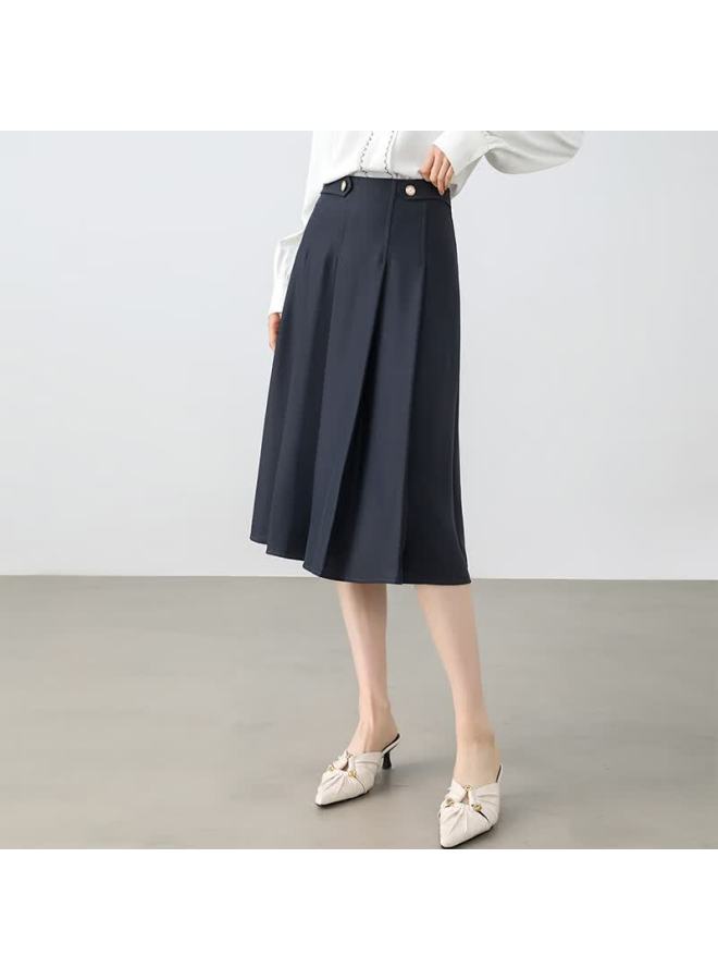 Sentubila Trendy Youthful Spring Autumn College Style A-line Skirt Pleated Professional Slimming Skirt Gray Blue M - Image 1