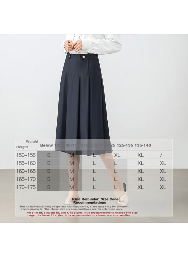 Sentubila Trendy Youthful Spring Autumn College Style A-line Skirt Pleated Professional Slimming Skirt Gray Blue M - Image 3
