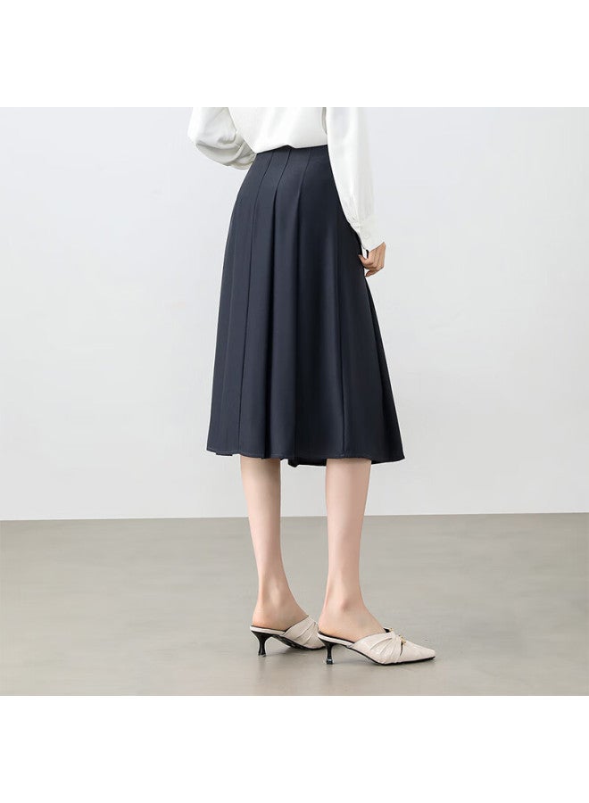 Sentubila Trendy Youthful Spring Autumn College Style A-line Skirt Pleated Professional Slimming Skirt Gray Blue M - Image 2