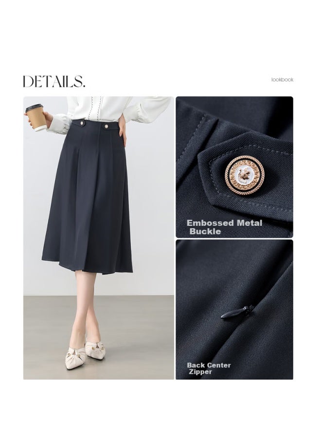 Sentubila Trendy Youthful Spring Autumn College Style A-line Skirt Pleated Professional Slimming Skirt Gray Blue M - Image 4