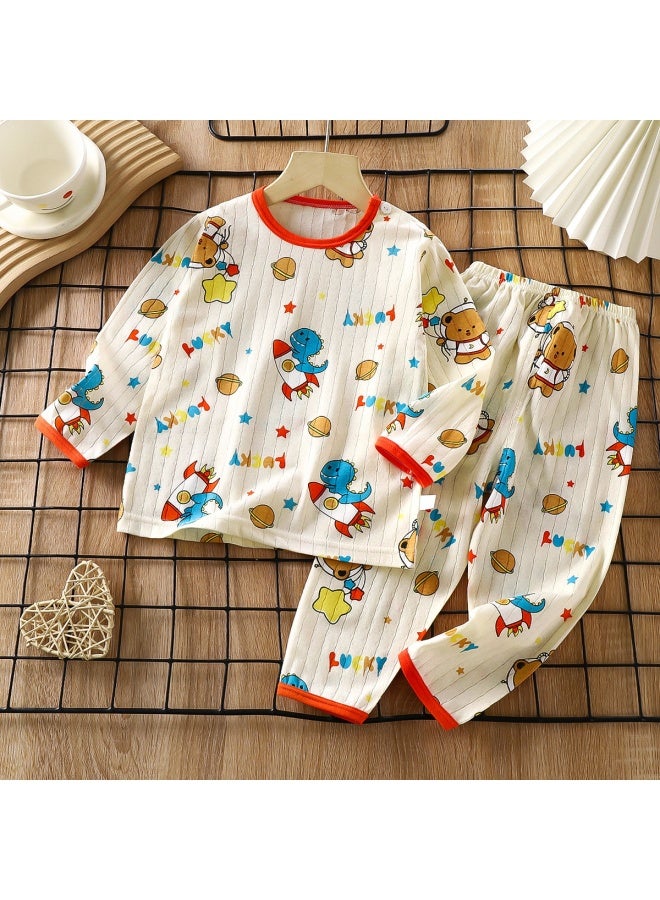[automatic Distribution Exclusive] Children's Baby Pajamas Set Cotton Air Conditioning Clothing Men And Women Children Class A Long Sleeve
