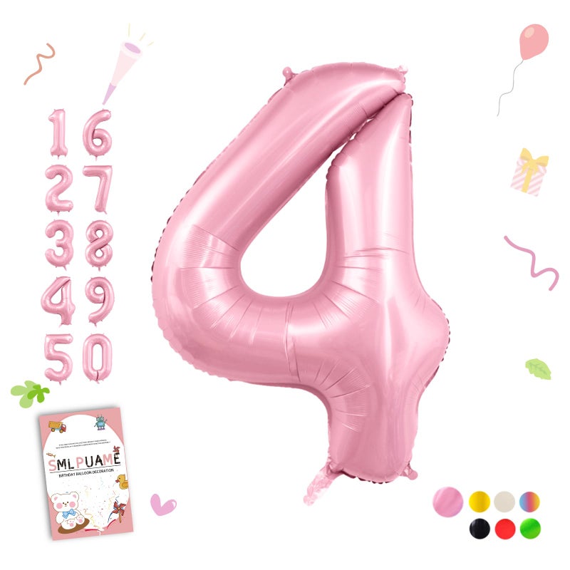 Smlpuame Pastel Pink 4 Balloons 40 Inch Large Light Pink Foil Number Balloons 010 SelfSealing 4th Birthday Balloon for Girls Women Anniversary Baby Shower Princess Party Decorations Supplies - Image 3