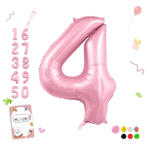 Smlpuame Pastel Pink 4 Balloons 40 Inch Large Light Pink Foil Number Balloons 010 SelfSealing 4th Birthday Balloon for Girls Women Anniversary Baby Shower Princess Party Decorations Supplies - Image 1