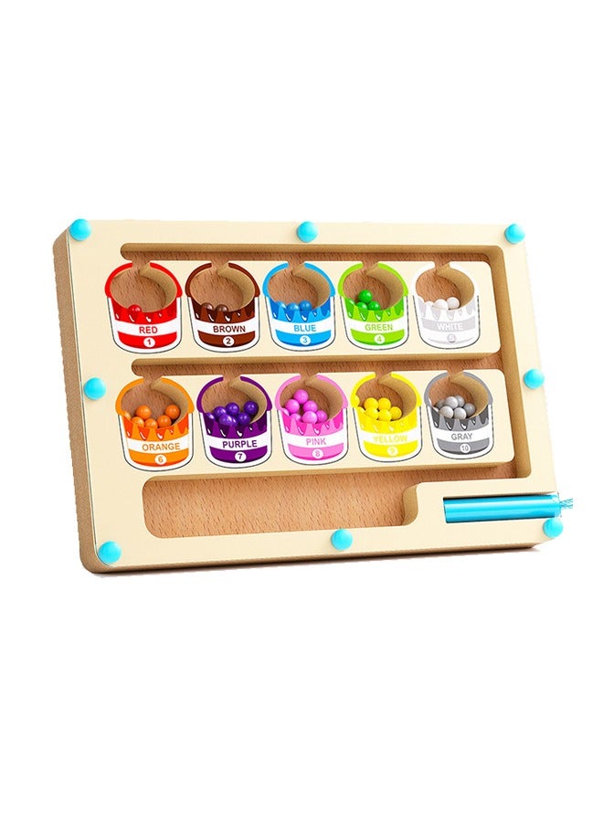 Magnetic Color and Number Maze - Montessori Fine Motor Skills Toys for Boys Girls 3 4 5 Years Old, Wooden Color Puzzle Board 24×15.7×1.9cm Paint buckets  - Image 1