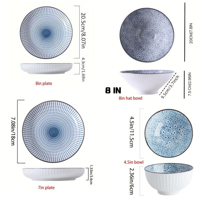4 Piece Ceramic Round Plates Bowls Retro Patterns Holiday Dining Gifts - Image 4