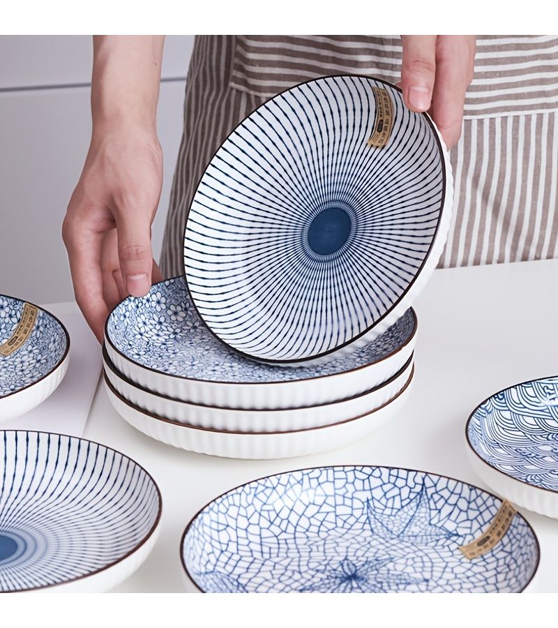 4 Piece Ceramic Round Plates Bowls Retro Patterns Holiday Dining Gifts - Image 5