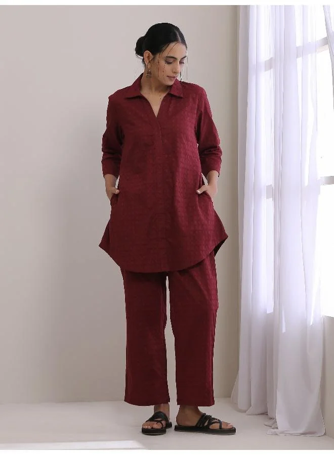 trueBrowns Ruby Wine Dobby Collar Short Co-Ord Set