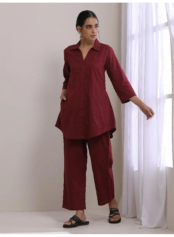 trueBrowns Ruby Wine Dobby Collar Short Co-Ord Set
