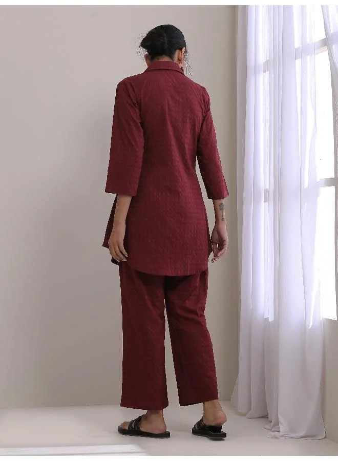 trueBrowns Ruby Wine Dobby Collar Short Co-Ord Set