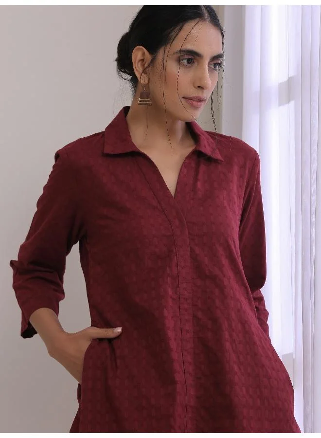 trueBrowns Ruby Wine Dobby Collar Short Co-Ord Set