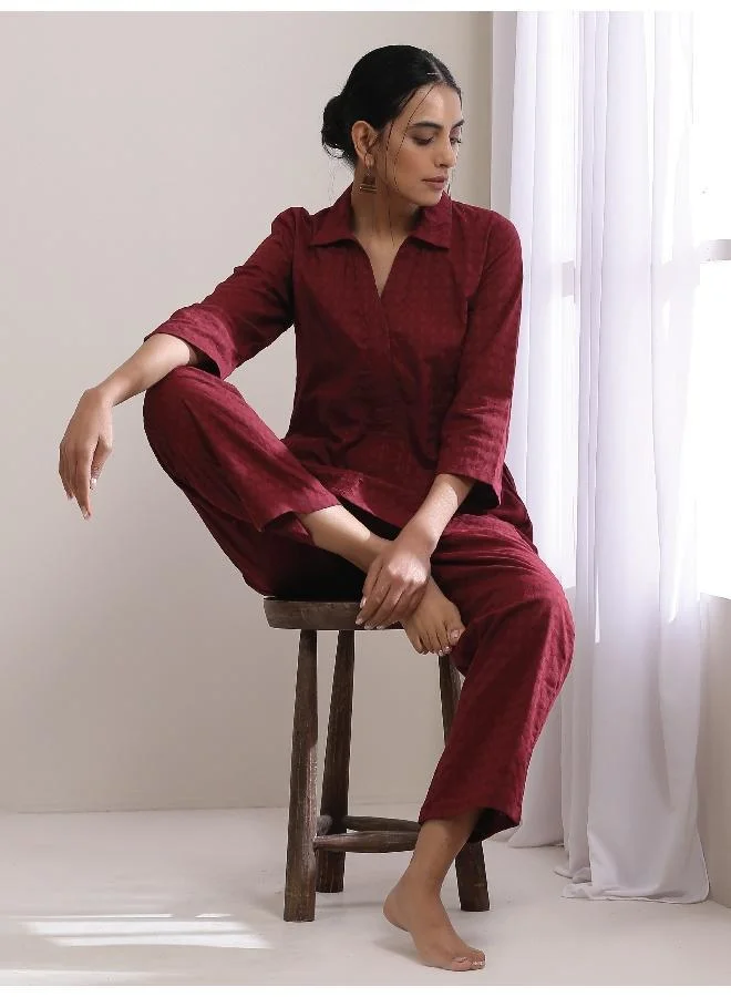 trueBrowns Ruby Wine Dobby Collar Short Co-Ord Set