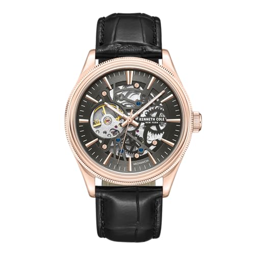 Kenneth Cole Mechanical Grey Dial Black Leather Strap Watch for Men - KCWGE0048904MN - Image 3