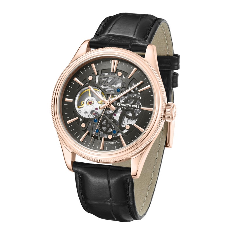 Kenneth Cole Mechanical Grey Dial Black Leather Strap Watch for Men - KCWGE0048904MN - Image 4
