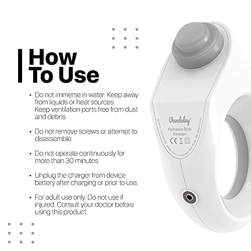 Vandelay (UK) Deep Tissue Gun Massager - Electric Handheld Massager for Pain Relief (Wireless), White - Image 4