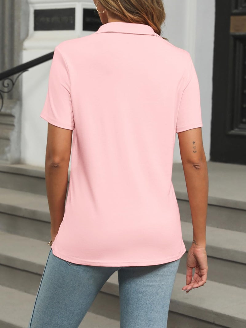 TICTICMISS Womens Polo Shirts Short Sleeve Button Lapel Collared Summer Tops Business Casual Basic Tees Pink - Image 4