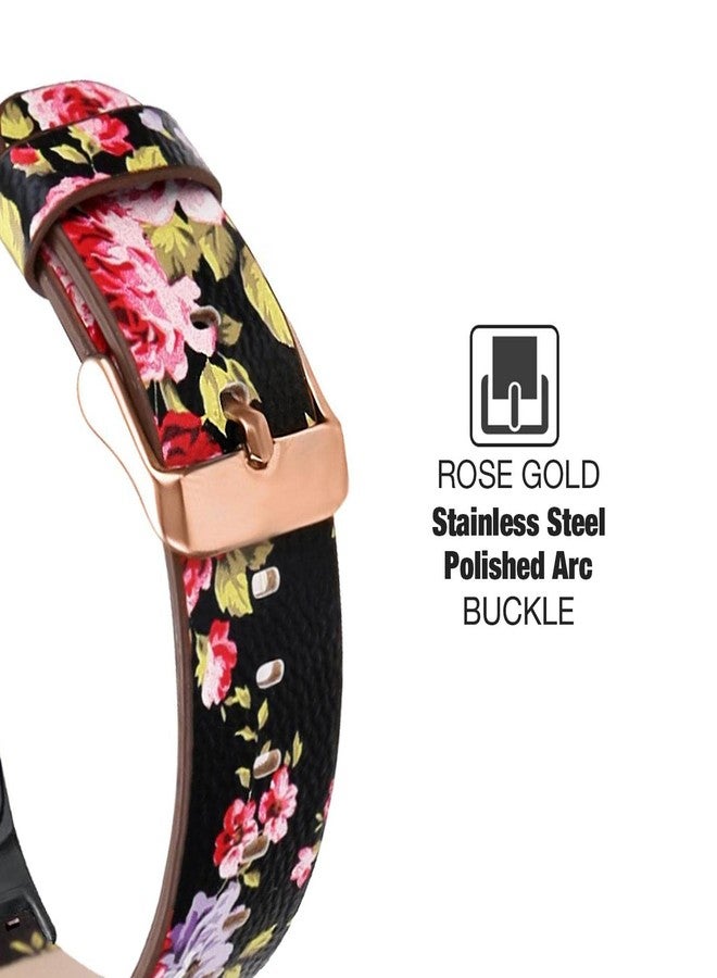 Abanen Leather Bands for Fitbit Charge 5, Floral Print Soft Leather Women Wristband Strap with Stainless Steel Quick Release Compatible with Fitbit Charge 5 (Black) - Image 4