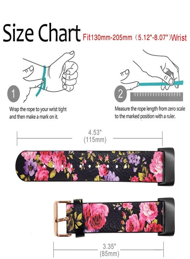 Abanen Leather Bands for Fitbit Charge 5, Floral Print Soft Leather Women Wristband Strap with Stainless Steel Quick Release Compatible with Fitbit Charge 5 (Black) - Image 5
