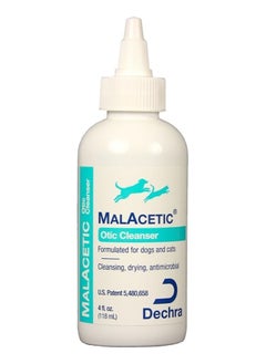 Malacetic Otic Cleanser Ear mites is a unique, all natural, environmentally sensitive solution designed for routine ear cleaning and drying(degreasing, acidifying, whitening and deodorizing) 118 ml