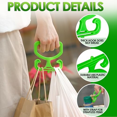 POLKASTORE 2-Pack Grocery Bag Carrier Handle – Heavy Duty Plastic Bag Holder for Shopping, Buckets & More | Comfortable Grip, Holds 100lbs – Reusable & Easy to Carry - Image 2