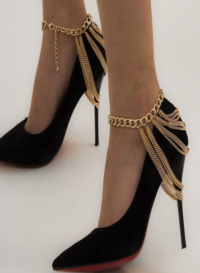 Chargances Punk Tassel Ankle Chains for Women and Girls Layered High Heel Anklet Shoes Chain for Women Gift Party (Gold) - Image 2