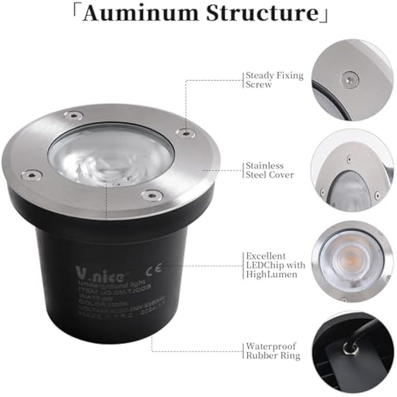 V.nice 9W LED In-Ground Landscape Lights,Waterproof Outdoor Garden Well Lights, 220 -240 Voltage Wired Uplights for Deck, Patio, Yard, Pathway(9W) - Image 2