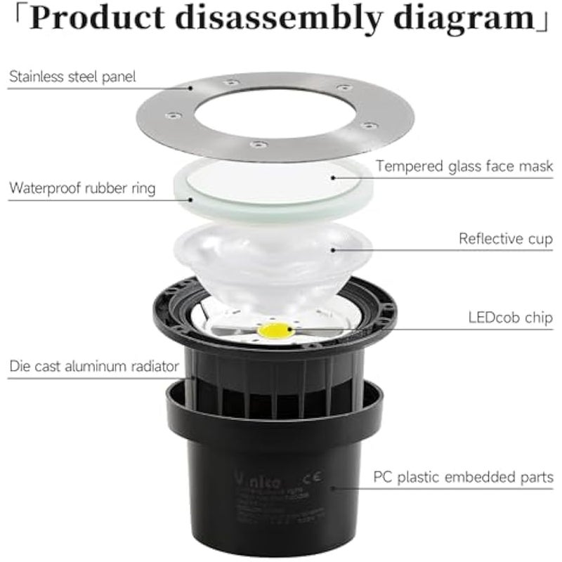 V.nice 9W LED In-Ground Landscape Lights,Waterproof Outdoor Garden Well Lights, 220 -240 Voltage Wired Uplights for Deck, Patio, Yard, Pathway(9W) - Image 5