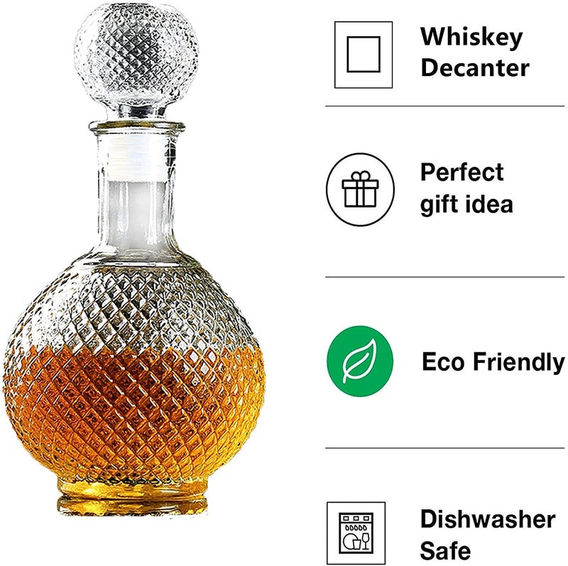 Ravizaa Whiskey Decanter Wine Bourbon Brandy Liquor Juice Water Mouthwash Airtight Stopper Lead Free Glass Round Ball Shape Round Decanter - Image 3