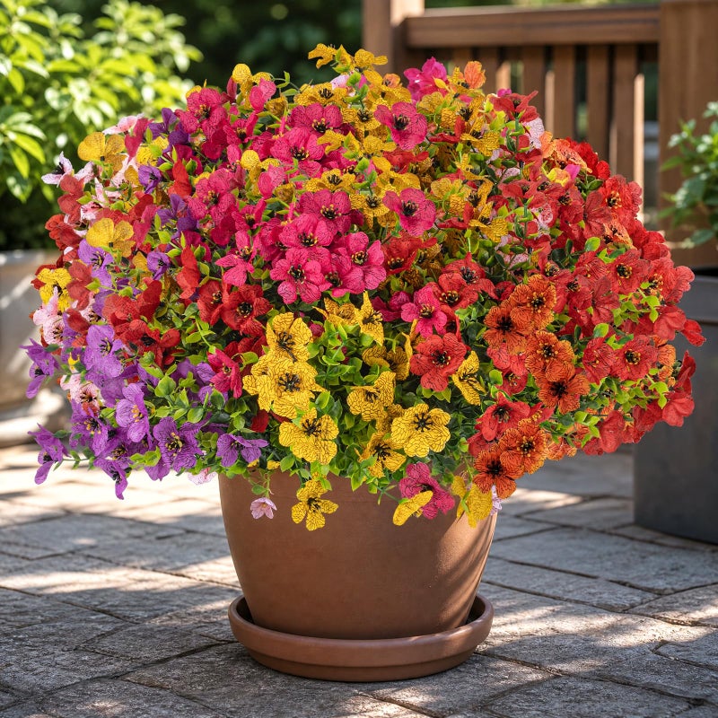 CLEANGOR 12 Bundles Artificial Flowers for Outdoors UV Resistant Artificial Outdoor Plants Fake Daisy with Eucalyptus Leaves for Spring Summer Garden Porch Window Box Home Decor 6 Color - Image 2