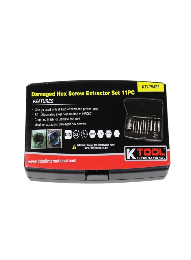 كي-تول إنترناشونال مجموعة فك براغي سداسية 75422 من K Tool International للجراجات وورش الإصلاح والمشاريع المنزلية، مصنوعة من فولاذ سبائك السيليكون، معالجة حرارياً، مطلية بالكروم، (3) 1/4 بوصة، (3) 10 مم، (1) 1/2 بوصة، براغي تالفة، علبة مصبوبة - Image 4