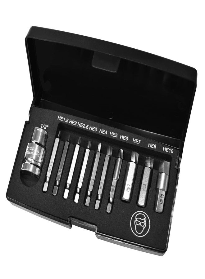 كي-تول إنترناشونال مجموعة فك براغي سداسية 75422 من K Tool International للجراجات وورش الإصلاح والمشاريع المنزلية، مصنوعة من فولاذ سبائك السيليكون، معالجة حرارياً، مطلية بالكروم، (3) 1/4 بوصة، (3) 10 مم، (1) 1/2 بوصة، براغي تالفة، علبة مصبوبة - Image 5