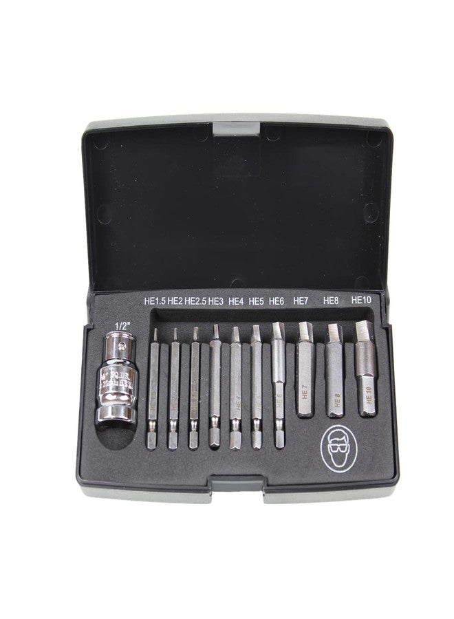 كي-تول إنترناشونال مجموعة فك براغي سداسية 75422 من K Tool International للجراجات وورش الإصلاح والمشاريع المنزلية، مصنوعة من فولاذ سبائك السيليكون، معالجة حرارياً، مطلية بالكروم، (3) 1/4 بوصة، (3) 10 مم، (1) 1/2 بوصة، براغي تالفة، علبة مصبوبة - Image 1