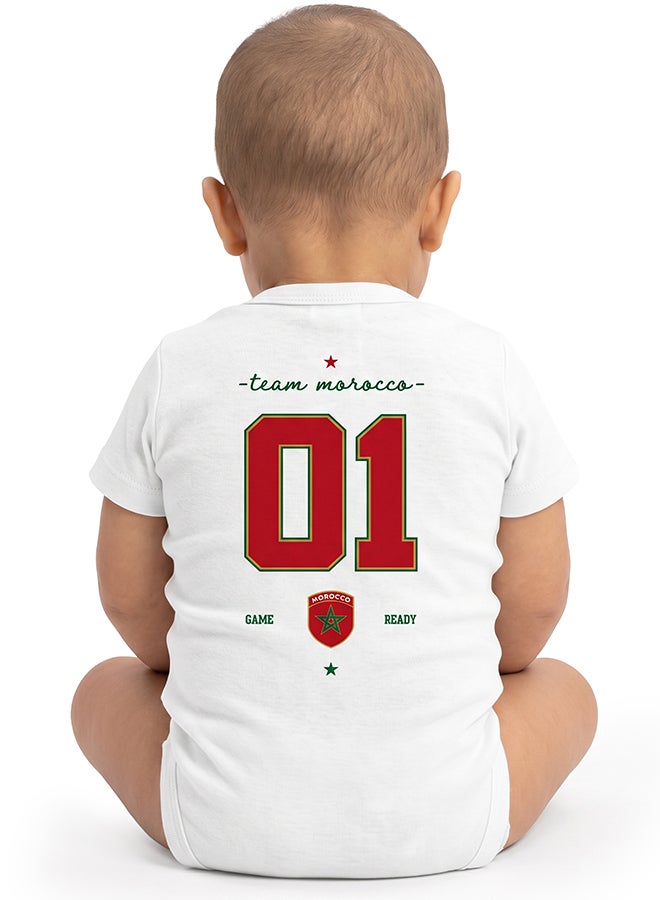 Nurtur FIFA Morocco Football Printed Unisex Baby Onesie, Little Champion Teddy Graphic, Soft Cotton Infant Bodysuit - White - Image 4