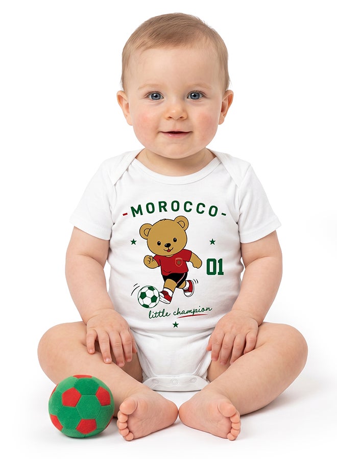 Nurtur FIFA Morocco Football Printed Unisex Baby Onesie, Little Champion Teddy Graphic, Soft Cotton Infant Bodysuit - White - Image 3