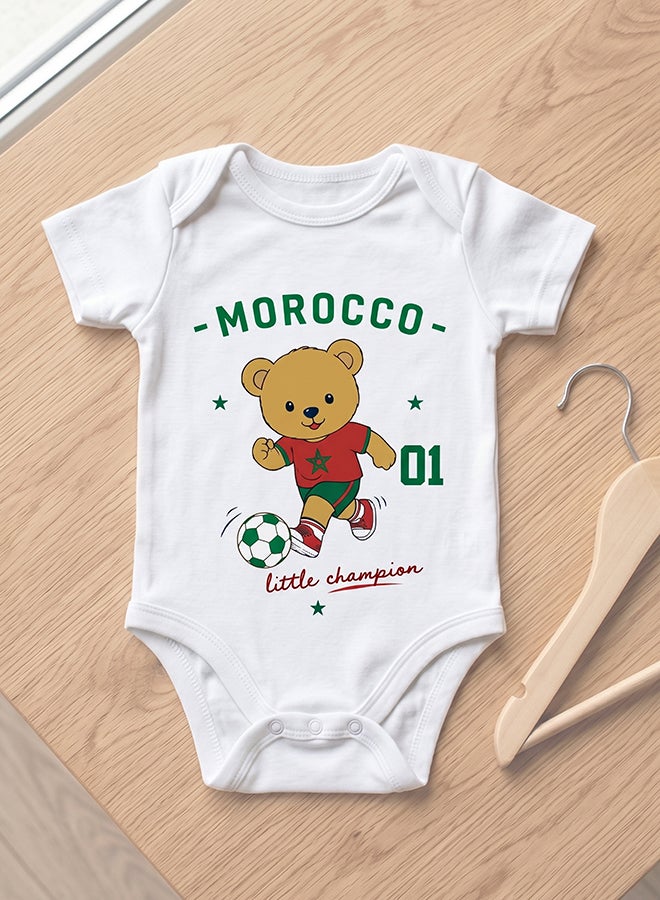 Nurtur FIFA Morocco Football Printed Unisex Baby Onesie, Little Champion Teddy Graphic, Soft Cotton Infant Bodysuit - White - Image 1