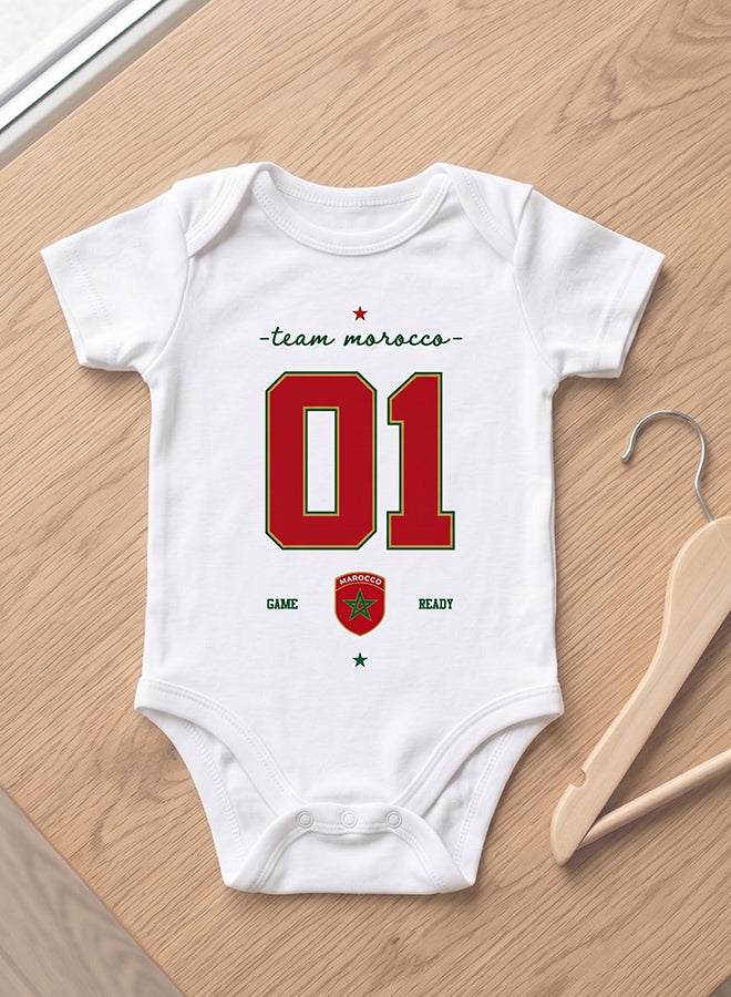 Nurtur FIFA Morocco Football Printed Unisex Baby Onesie, Little Champion Teddy Graphic, Soft Cotton Infant Bodysuit - White - Image 2