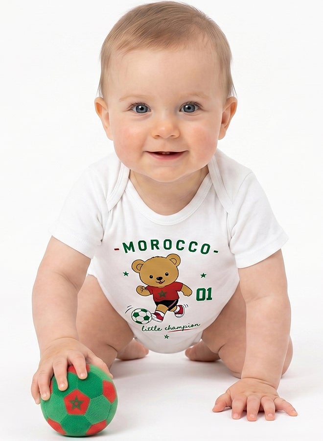 Nurtur FIFA Morocco Football Printed Unisex Baby Onesie, Little Champion Teddy Graphic, Soft Cotton Infant Bodysuit - White - Image 5