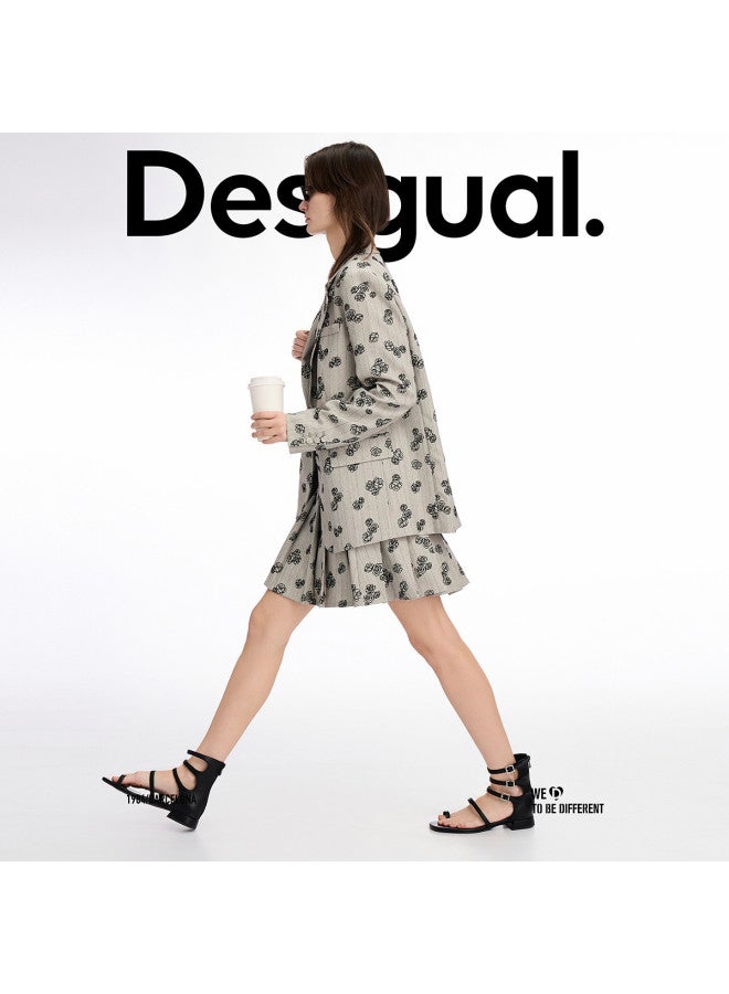 DESIGUAL ss25 Flocked Floral Stripe Design Pleated Midi Skirt - Image 3