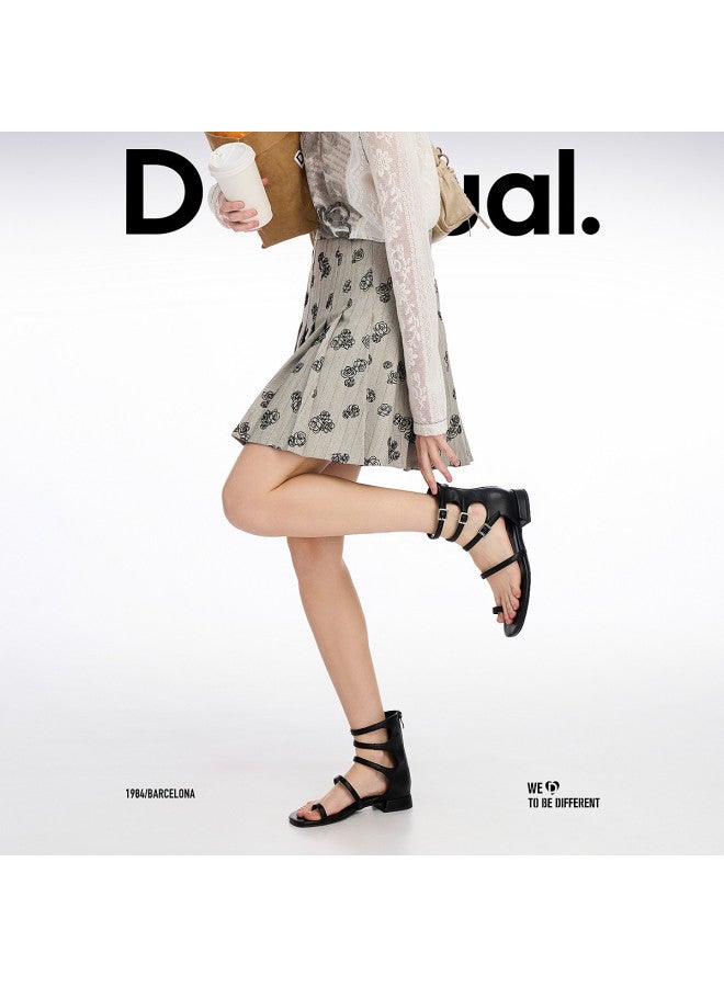 DESIGUAL ss25 Flocked Floral Stripe Design Pleated Midi Skirt - Image 2