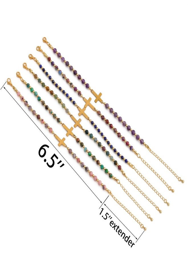 KSQS Religious Cross Bracelet for Women, 18K Gold Plated Sideways Healing Natural Stone Bead Chain Faith Jewelry, Religious & Christian Confirmation Baptism and Easter Encouragement Gifts(#13) - Image 2