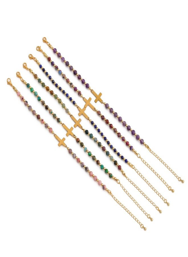 KSQS Religious Cross Bracelet for Women, 18K Gold Plated Sideways Healing Natural Stone Bead Chain Faith Jewelry, Religious & Christian Confirmation Baptism and Easter Encouragement Gifts(#13) - Image 5