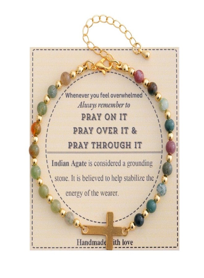 KSQS Religious Cross Bracelet for Women, 18K Gold Plated Sideways Healing Natural Stone Bead Chain Faith Jewelry, Religious & Christian Confirmation Baptism and Easter Encouragement Gifts(#13) - Image 1