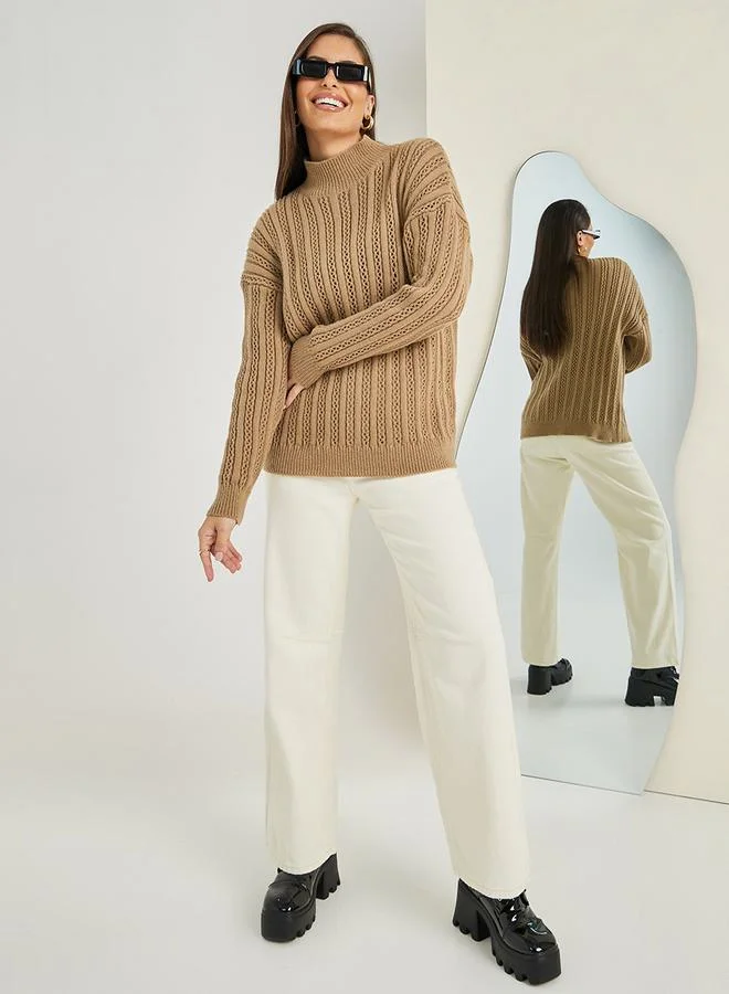 ستايلي Regular Fit High Neck Textured Sweater