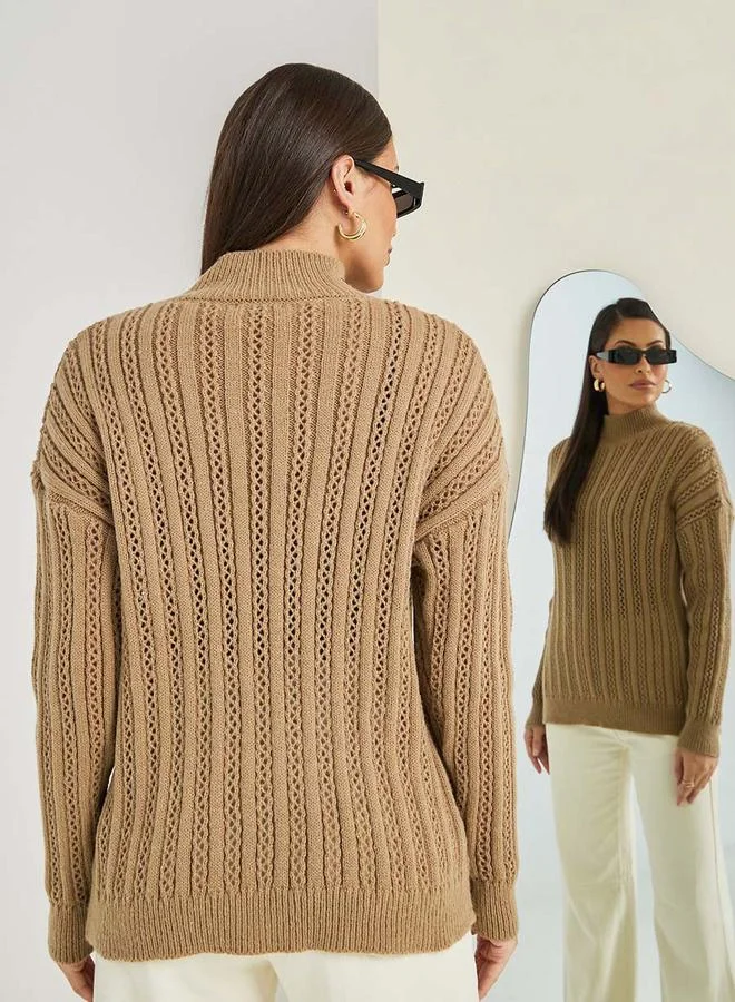 ستايلي Regular Fit High Neck Textured Sweater