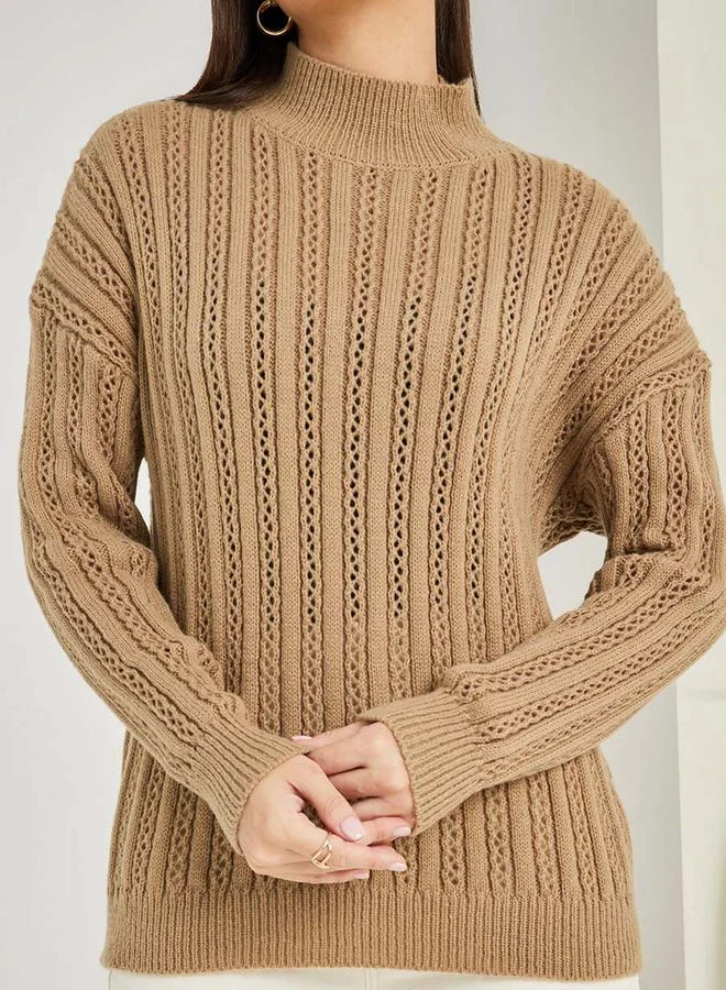 ستايلي Regular Fit High Neck Textured Sweater