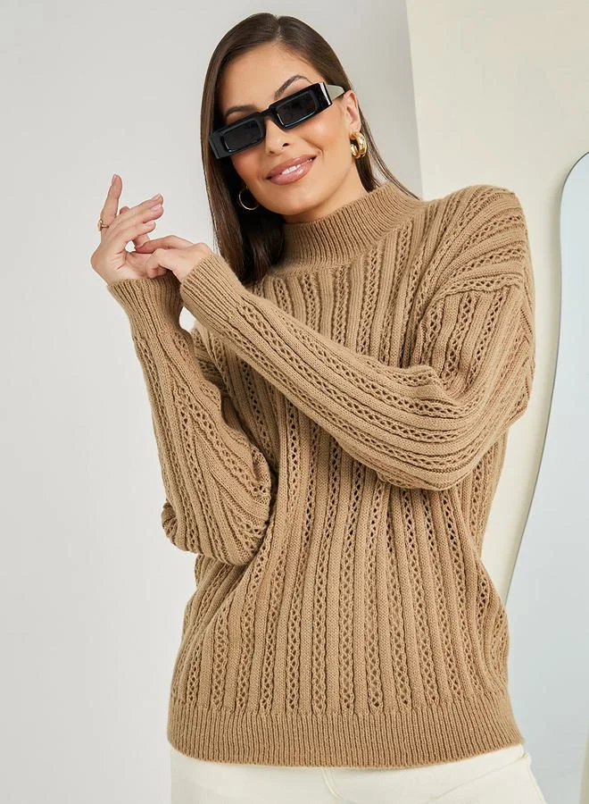 ستايلي Regular Fit High Neck Textured Sweater
