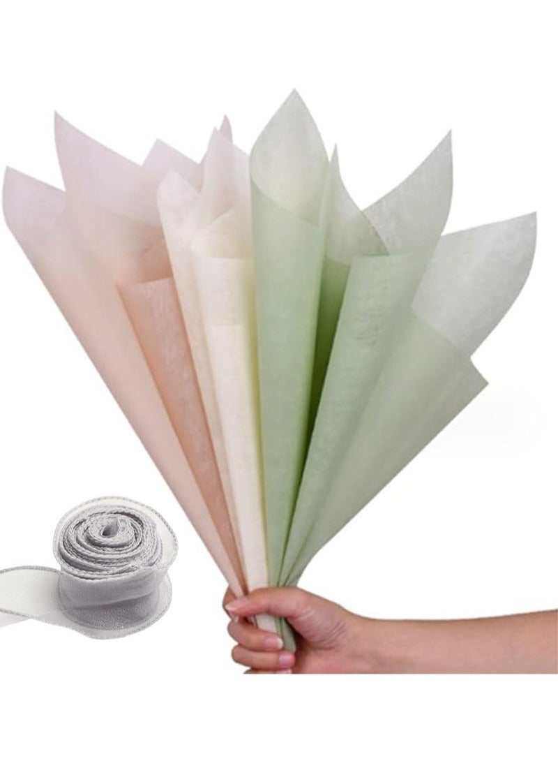 Apustim 57 Sheets Of Cotton Wrapping Paper With 1 Roll Of Ribbon，Waterproof，Three Colors，Perfect For Flowers，Gifts，Crafts，Valentine Day，Weddings，Birthdays And Other Occasions  - Image 1