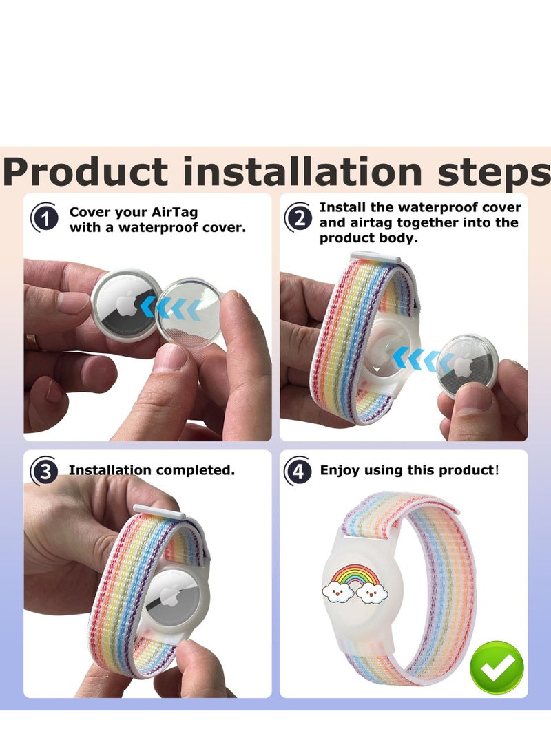 Innoshine 2 Pack Kids Air Tag Covers  Carton  Airtag Wristband Kids Airtag Bracelet for Children, Apple Air Tag  Cases with Nylon Wristband, Waterproof full cover Airtag Trackers Case Cover Elastic Watch Band for Toddlers Girls Boys Elders - Image 4