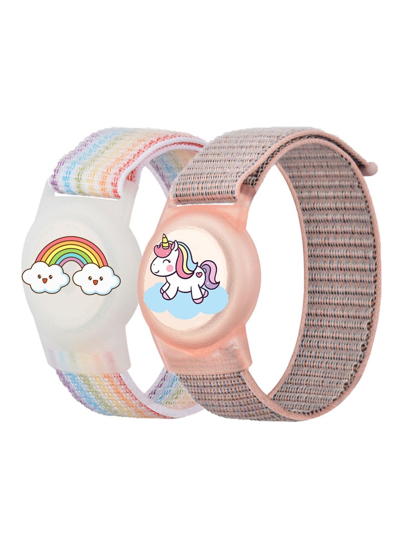 Innoshine 2 Pack Kids Air Tag Covers  Carton  Airtag Wristband Kids Airtag Bracelet for Children, Apple Air Tag  Cases with Nylon Wristband, Waterproof full cover Airtag Trackers Case Cover Elastic Watch Band for Toddlers Girls Boys Elders - Image 1
