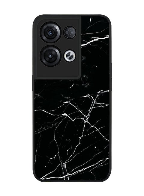 Rugged Black edge case for Oppo Reno8 Pro Slim fit Soft Case Flexible Rubber Edges Anti Drop TPU Gel Thin Cover - Marble Print Black