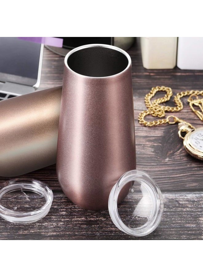 Maxdot 6 Pieces Stemless Champagne Flutes Double-insulated Champagne Tumbler with Lips, 6 OZ Stainless Steel Unbreakable Cocktail Cups for Coffee Wine Glass Tumbler (Rose Gold, Champagne, Silver) - Image 3